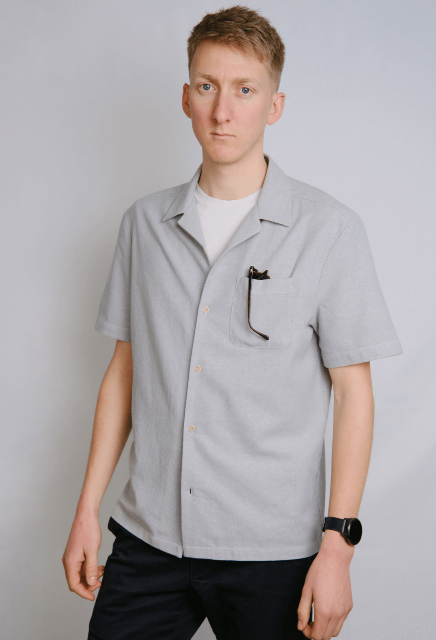 Alexander Short Sleeve Grey Shirt Closed